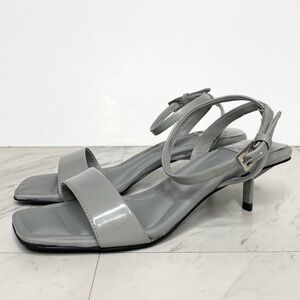 Jeffrey Campbell Evoke Gray Square Toe Kitten Heel Sandal 7 1/2